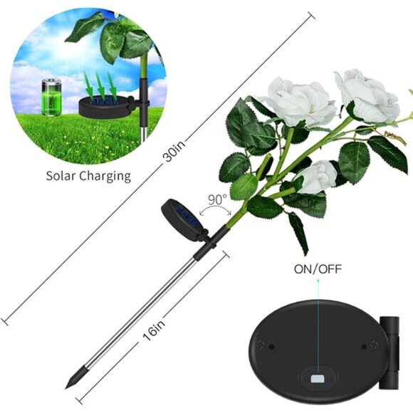 Solar Flowers Lights Outdoor Garden Yard Decor Waterproof 2 Pack - Picture 5 of 7